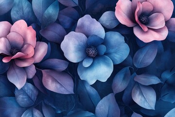 Wall Mural - Pink and Blue Flowers Close-up