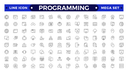 programming outline icon set. contains linear outline icons like web development, code, website, clo