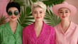 © nilawan - Three stylish women showcase vibrant fashion trends in a tropical setting