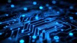 © artbot - Abstract close-up of a circuit board with glowing blue connections and pathways.