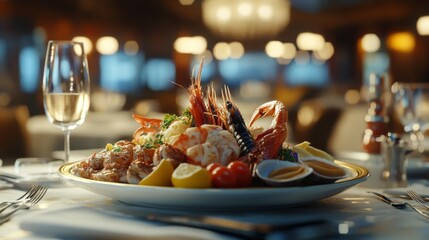 Wall Mural - Elegant seafood platter in a high-end restaurant setting