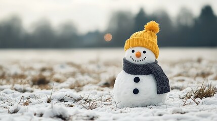 Canvas Print - Smiling snowman in snow