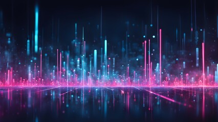 Wall Mural - Abstract digital visualization with neon lines and glowing particles.