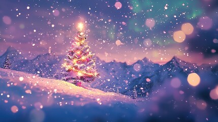 Wall Mural - Snowy Christmas tree