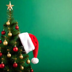 Wall Mural - Photo of a red Christmas Santa Claus hat isolated on green background 