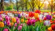 © Nasnunt - Colorful tulips blooming in a vibrant park , Tulips, flowers, park, spring, colorful, vibrant, nature, blooming, petals