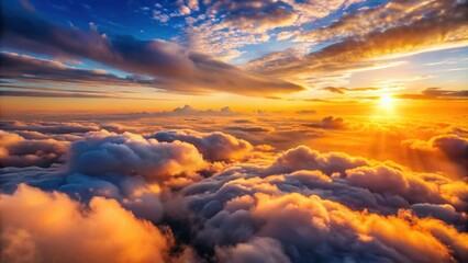Wall Mural - stunning aerial view of evening sky with beautiful orange-lit clouds, sunset, clouds, aerial view, n