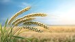 © Koh's Smart - Close up view of vibrant green wheat ears swaying gently in the summer breeze, standing tall and proud in a vast field of agriculture, under the clear blue sky