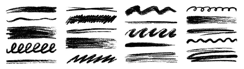Leinwandbilder - Crayon brush pencil stroke sketch underline. Crayon pencil line scribble chalk stroke. Vector hand drawn brush sketch element set for accent, texture emphasis paint. Scratch chalk vector illustration