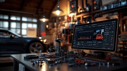 Computer screen with Car editing Software