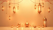 © Unlimited - Ramadan with moon and star lantern decoration, abstract luxury islamic background3d rendering illustration
