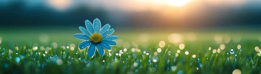 Wall Mural - Vibrant blue flower in sunkissed meadow, a captivating closeup of nature's beauty