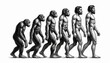 © Bas SketchEngraving - evolution of man from ape through various stages to modern human sketch engraving character vector illustration. Black and white image.