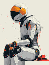 Vector illustration of a male robot in space suit. Cartoon style.