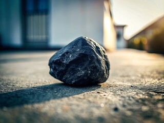 Wall Mural - Textured Black Rock on Concrete Surface Against Minimalist Background in Tilt-Shift Photography Style for Stunning Visual Appeal