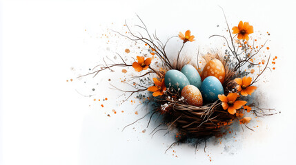 Wall Mural - Artistic Nest with Easter Eggs and Flowers