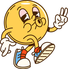 Poster - Cartoon groovy math geometric sphere figure character. Isolated vector cheerful, yellow spherical shape personage with friendly eyes and a smiling face, educate children in a fun and approachable way