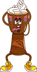 Poster - Cartoon African drum groovy musical instrument character. Isolated vector funny djembe personage playing tribal music, ready for reggae concert, kids school educational classes or folk performance