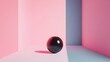 © ibhonk - Black Sphere in a Pink and Blue Minimalist Room