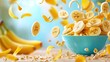 © nuiiko - Banana slice energy concept. A vibrant bowl of banana slices surrounded by flying banana peels, set against a bright, colorful background.