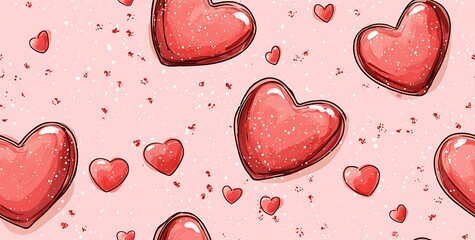 Canvas Print - A seamless pattern of red hearts on a pink background