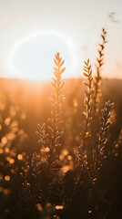 Canvas Print - Silhouettes of tall grass against the setting sun.