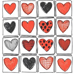 Canvas Print - Valentine's Day clipart, cute doodle-style hearts