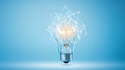 Wall Mural - innovative light bulb with digital network concept on blue background