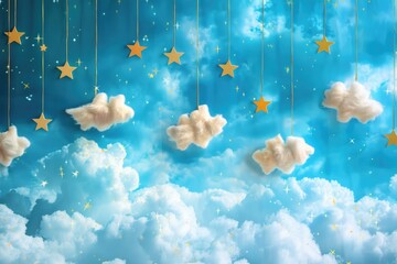 Wall Mural - Nighttime landscape with clouds and stars shining brightly in the sky