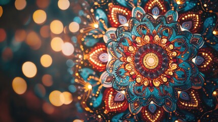 A close-up shot of a decorative object with colorful lights shining in the background, perfect for use in product displays or festive settings