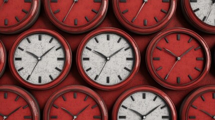 Aufkleber - Explore timeless design with vintage clocks on a bold red background