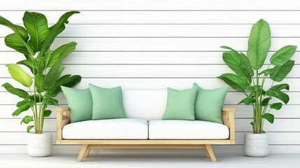 Poster - Create a tranquil living space with green plants and a cozy couch