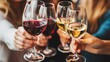© Prompt2image - Friends joyfully toasting with glasses of red and white wine at a cheerful gathering celebrating special moments