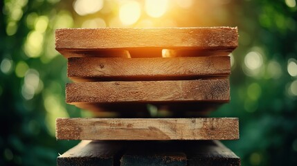 Poster - Wooden planks stack in natural light for sustainable building projects