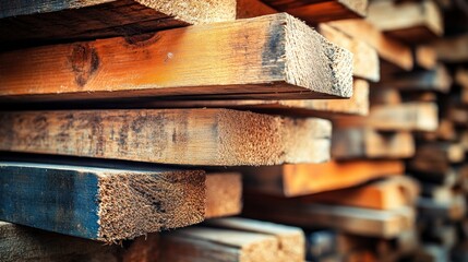 Poster - Wooden planks stack showcases natural texture and quality
