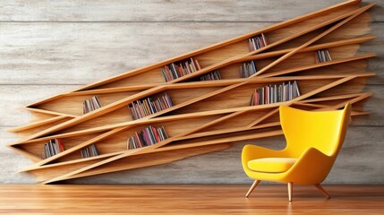 Aufkleber - Modern design enhances reading spaces with unique bookshelf and cozy chair