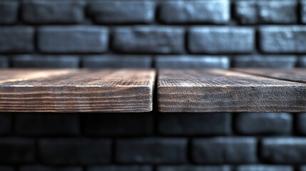 Aufkleber - Explore the beauty of wooden shelves against a brick wall