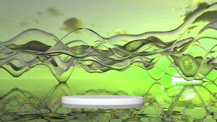 3d glass wave on sea white podium loop endless 4k