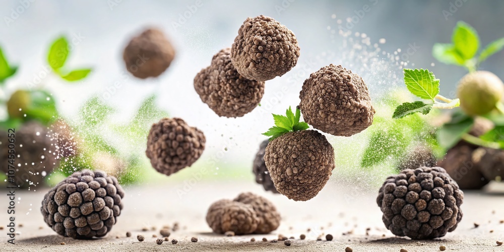 Truffle Background Summer Truffles and Slices in Mid-Air: A Tilt-Shift Photography ...