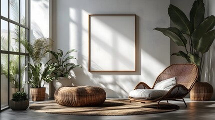 Aufkleber - Floating frame mockup displayed in a contemporary art gallery interior with crisp white walls,dramatic lighting,and a minimalist,elegant aesthetic.
