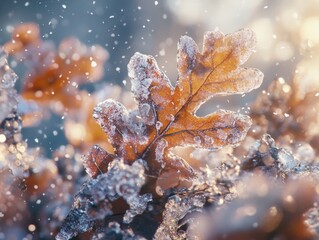 Canvas Print - Close-up of a snowy leaf