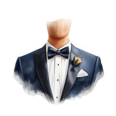 Watercolor style illustration of a tuxedo isolated on a white background. PNG