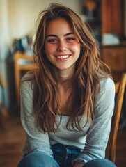 Wall Mural - Casual Smile: Young Woman Posing for Portrait