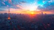 © SC-7 - Tokyo skyline under a bright blue sky, with colorful digital light streaks across the cityscape symbolizing data flow and connectivity.