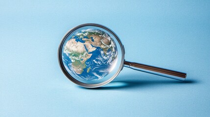 a magnifying glass positioned over the earth, representing global historical exploration and discove