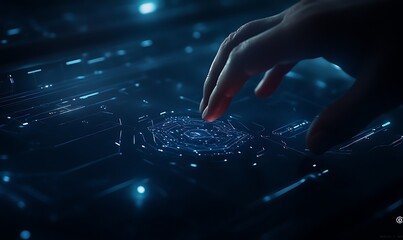 Aufkleber - A hand reaches out to touch a glowing, digital surface filled with sparkling particles, creating an ethereal, futuristic atmosphere.