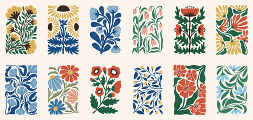 modern flowers. decorative contemporary plants, matisse style botanical elements, abstract shapes, t