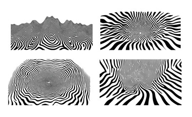 Wall Mural - abstract black optical lines patterns vector set. linear waves curves tides ripples swells holes sur