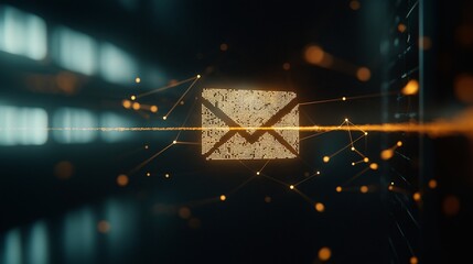 Wall Mural - digital artwork icon representing email communication with abstract light effects and technology bac