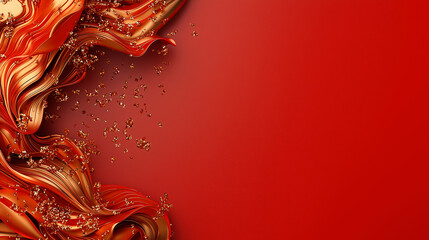 Aufkleber - vibrant digital art scene featuring flowing red and gold waves, creating dynamic and energetic composition. background is rich red, enhancing visual impact